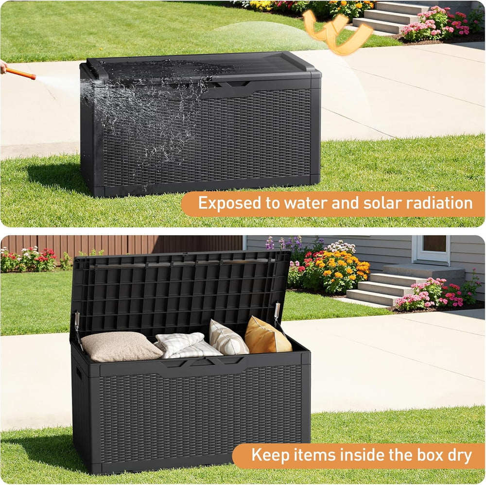 Greesum 100 Gallon Resin Deck Box Large Outdoor Storage Boxes with Cushions f...