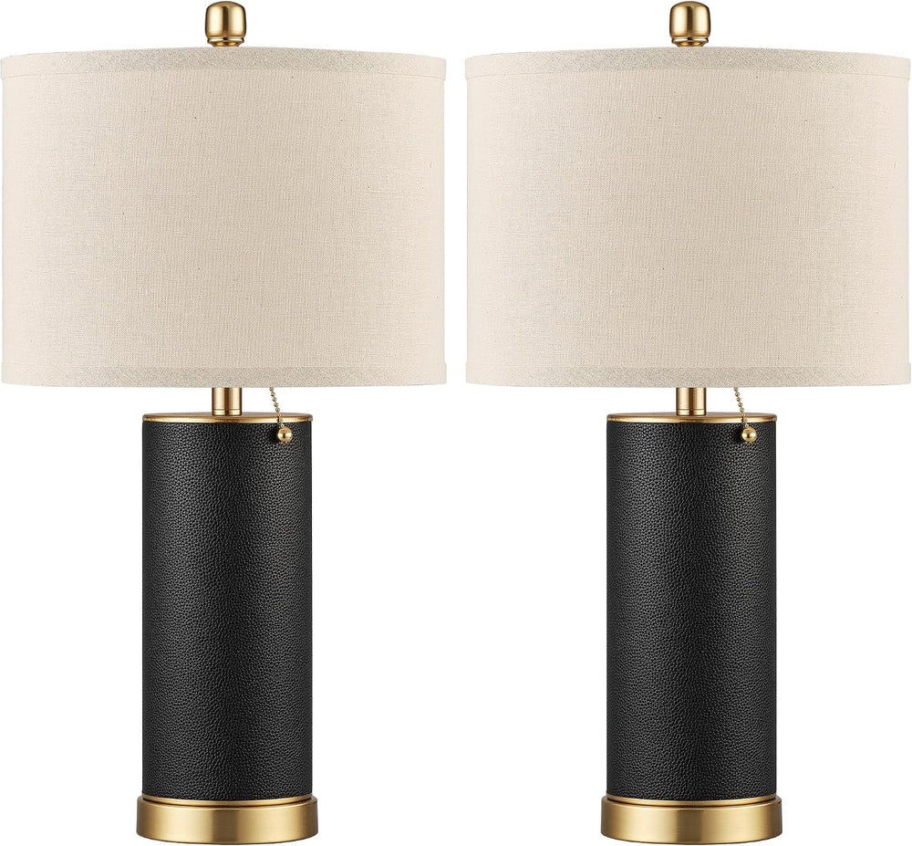 KDG 23.4" Black PU Leather Table Lamps for Living Room Set of 2