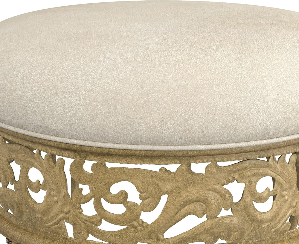 Hillsdale Villa III Backless Metal Vanity Stool with Ornate Lattice Detailing...