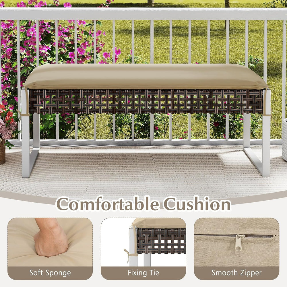 Tangkula Outdoor Ottoman, Patio Rattan Heavy Duty Wicker Footrest with Soft C...