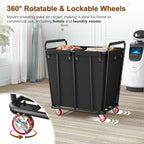 Hoctieon 2 Section Laundry Sorter Cart, 400L Rolling Hamper with Wheels, Industrial Laundry Basket Organizer, Extra Large Dirty Clothes Hamper for Home & Hotel, Heavy Duty, Black