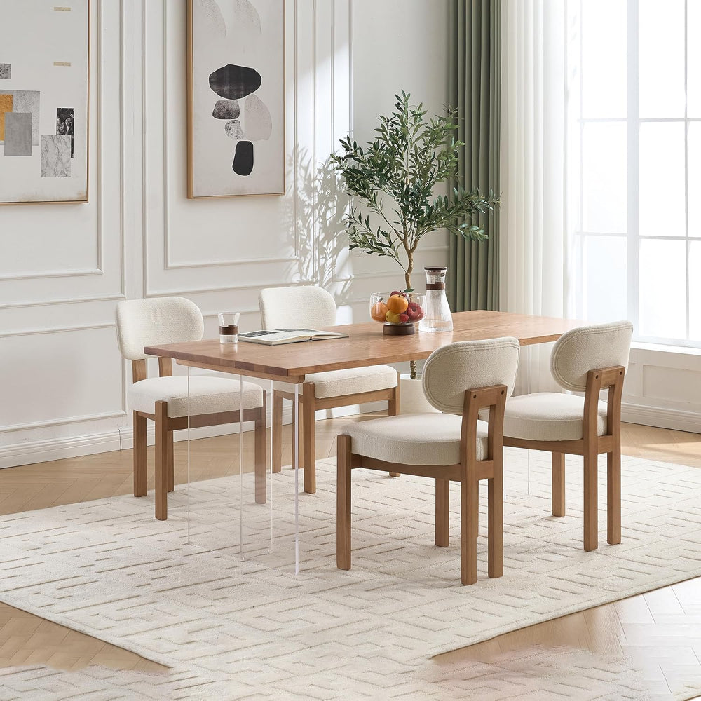 RGZ Mid Century Wooden Dining Chairs Set of 4, Modern Fabric Upholstered Beig...