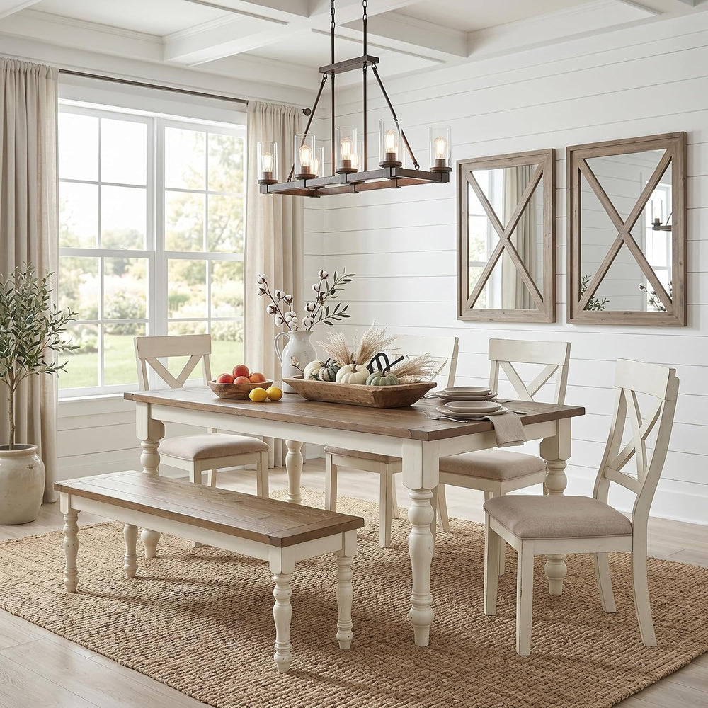 Roundhill Furniture Prato 6-Piece Dining Set, Dining Table with 4 Cross Back ...