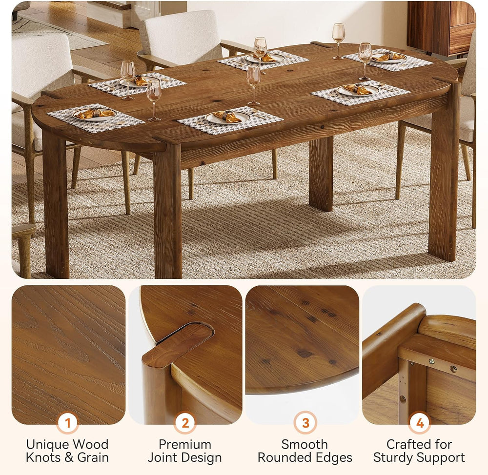 63" Solid Wood Oval Dining Table, Farmhouse Wooden Kitchen Table for 4-6...