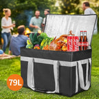 XXXL Insulated Food Delivery Bag with Removable Hard Bottom, Reusable Insulated Grocery Bag for Hot and Cold Food, Catering Cooler for Doordash, Warmers, Parties (Black,1 Pack)