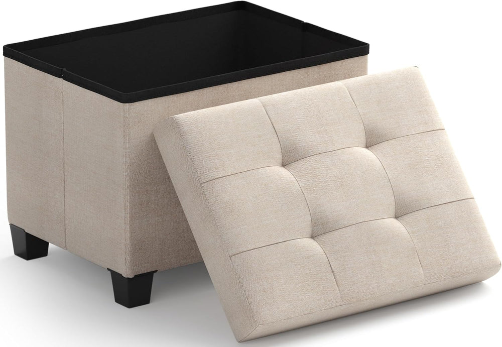Ornavo Home Small Rectangle Storage Ottoman with Legs, 12x16x12, Beige | Foot...