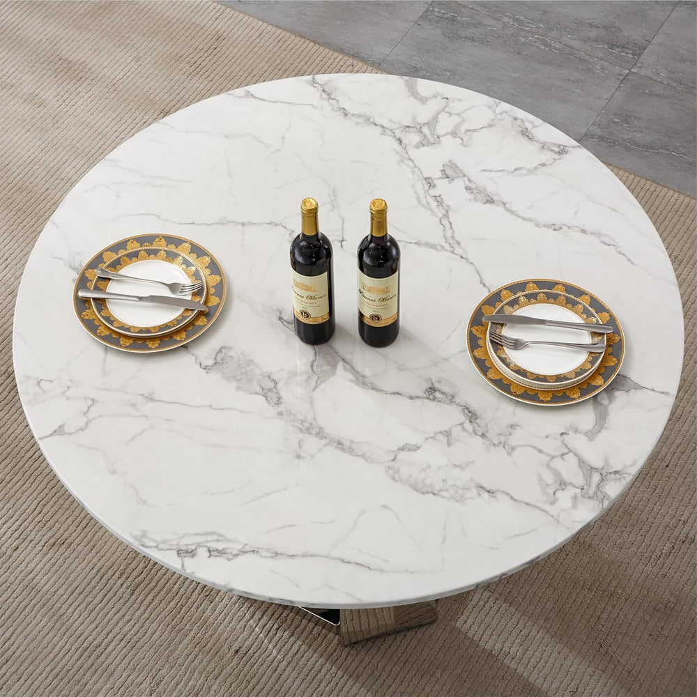 47" Round Dining Table, Mid-Century Modern Round Kitchen Table for 4-6Pe...