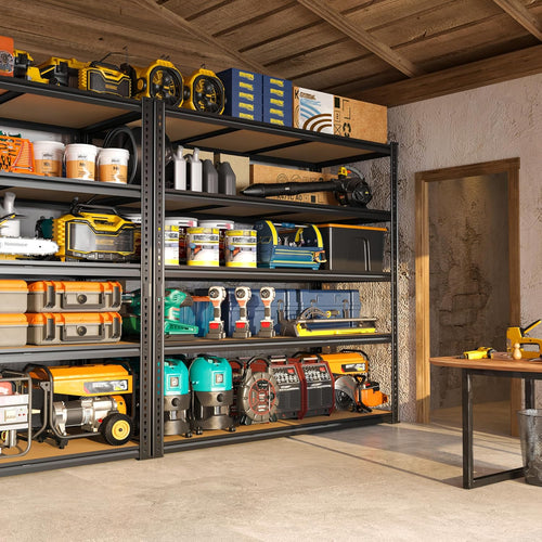 48" W Garage Shelving Heavy Duty 3200LBS Garage Storage Shelving, 5 Tier Adjustable Metal Shelving Unit Utility Rack Shelf for Warehouse, Pantry, Closet, Kitchen 72" H x 48" W x 24" D, Black,2PCS