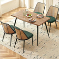 Modern Kitchen Dining Table Set for 4, 5 Pieces Wooden Breakfast Dining Table Set with 4 Upholsetered Boucle Dining Chairs Rattan Backrest,Metal Legs for Dining Room,Living Room
