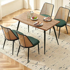 Modern Kitchen Dining Table Set for 4, 5 Pieces Wooden Breakfast Dining Table Set with 4 Upholsetered Boucle Dining Chairs Rattan Backrest,Metal Legs for Dining Room,Living Room
