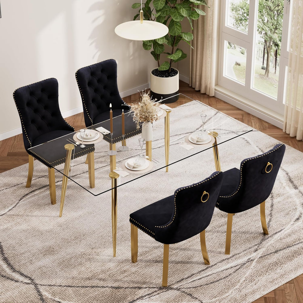 Baysitone 63" Glass Dining Table Set for 4, 5 Piece Modern Dining Room S...