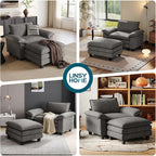 LINSY HOME Cloud Sofa Accent Chair with Ottoman Chaise Lounge Chair Indoor, Corduroy Couch Sofa Chair for Living Room Apartment Bedroom Office, Grey