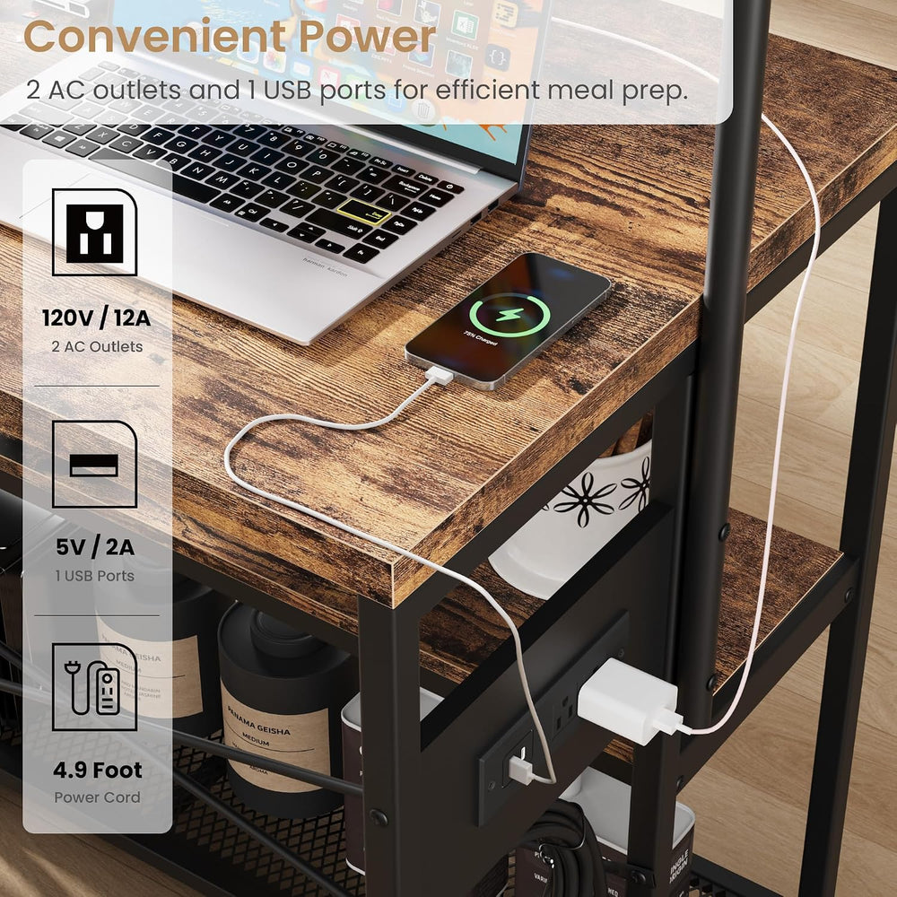 Garvee 3-Tier Small Kitchen Island with Power Outlet&2 Bar Stools, Vintag...