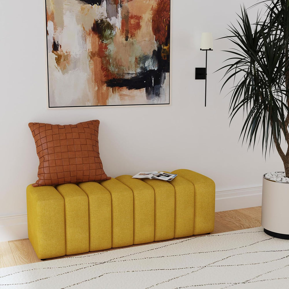 Coaster Home Furnishings Summer Fabric Upholstered Tufted Accent Bench Mustar...