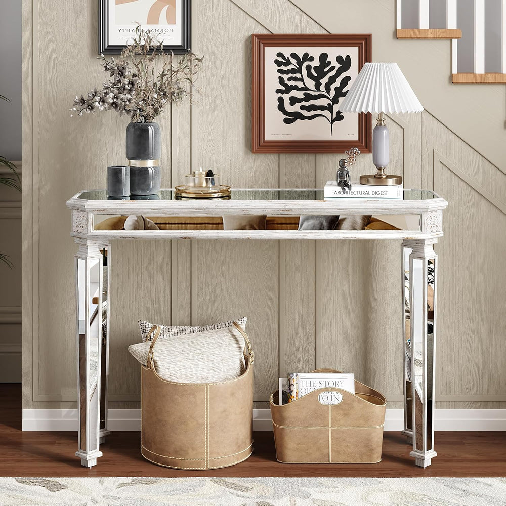 48'' Mirrored Console Table Vintage Sofa Table for Living Room Office...