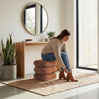Get Set Style 360° Swivel Velvet Ottoman, Modern Upholstered Foot Stool, Multifunctional Vanity Chair Accent Stool for Small Space, Living Room, Bedroom, Entryway, Honey Ginger