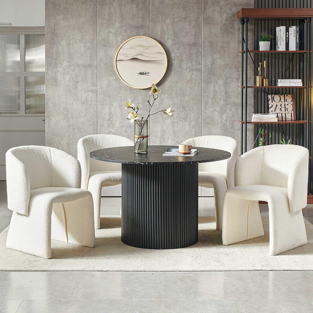 47" Round Dining Table for 4, Modern Farmhouse Marble-Look Foiled Top wi...