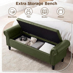 FiveWillowise 64” Storage Benches, End of Bed Bench with Storage,Dark Green | Large Upholstered Storage Ottoman with Tufted, Faux Leather Window Bench with Nailhead Trim for Bedroom, Entryway, Closet