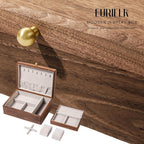 Wooden Jewelry Box, Two Layer Medium Size Real Natural Solid Walnut Wood, Vintage Organizer with Earring Storage, Ring Compartments, Built in Necklace Hooks, Watch Cushions, ek16-m-grey