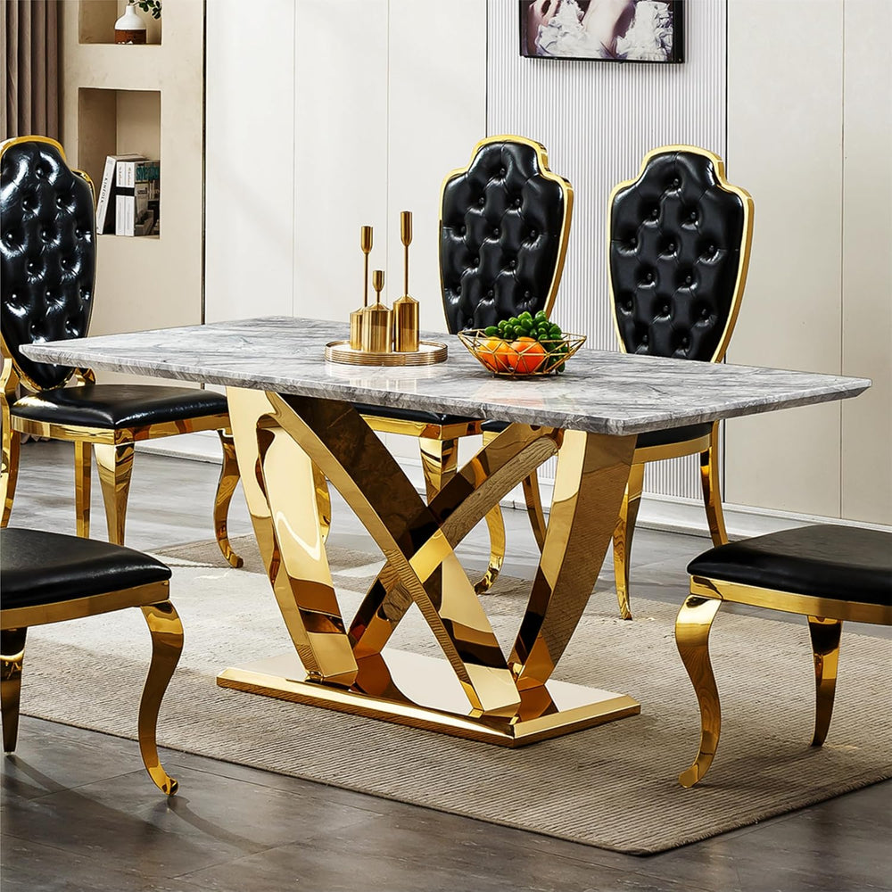 Modern Dining Table 70" Rectangular Kitchen Table with Imitation Marble ...