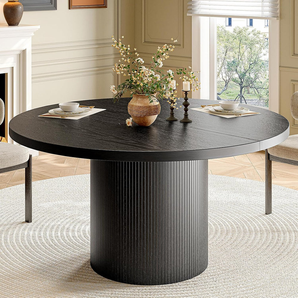 47 inch Round Dining Table for 4, Circle Kitchen Table with Wood Strip Base, ...