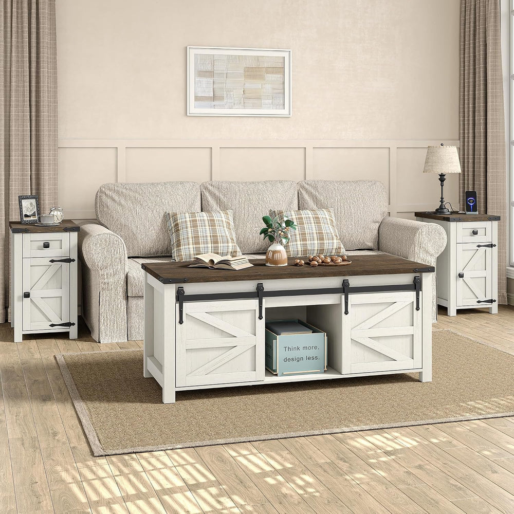 Furnihold Farmhouse CoffeeTable Set of 3, Living Room 3 Pieces Coffee Table S...