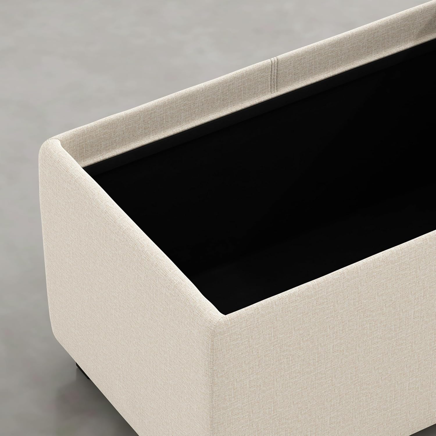 SIMPLIHOME Avalon Storage Ottoman - 42 inch Wide Upholstered Linen Look Fabric Rectangular Flip-Top Ottoman in Natural Beige, Contemporary Coffee Table Ottoman for Living Room with Hidden Storage