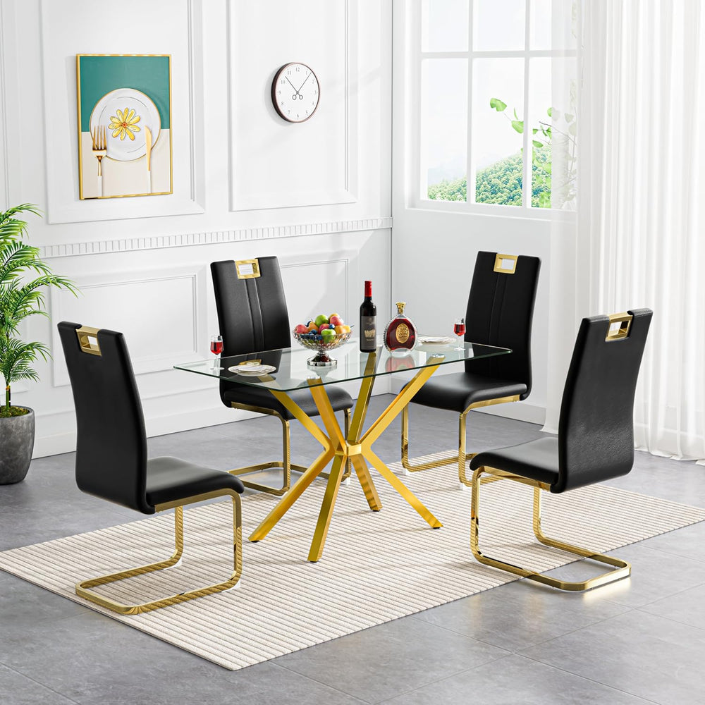 Modern Dining Table for 4 People, 47" Rectangle Dining Room Table with G...