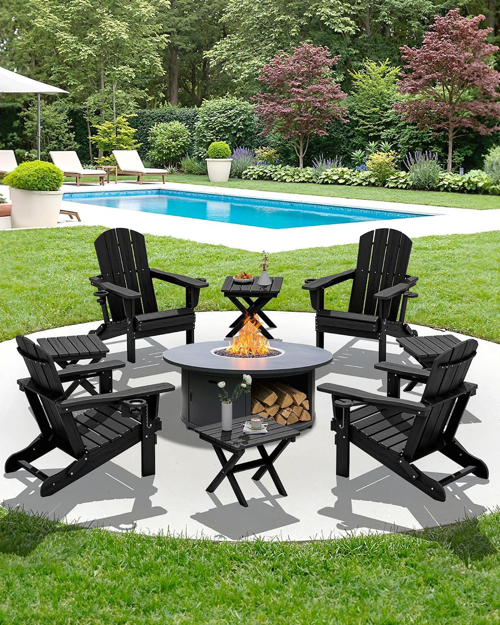 SERWALL Small Folding Side Table, HDPE Outdoor End Table, Black