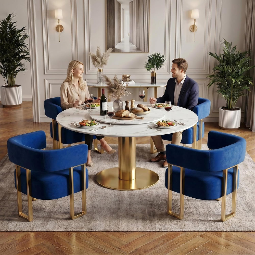 AODAILIHB Blue Modern Accent Chairs Set of 2, Velvet Barrel Chairs with Gold ...