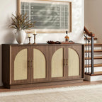 FORTUNETEC 63.8" Sideboard Buffet Cabinet with Storage, Natural Walnut | Accent Cabinet with Arched Doors, Boho Modular Media Console, Credenza for Living Room Kitchen Dining Room Entryway