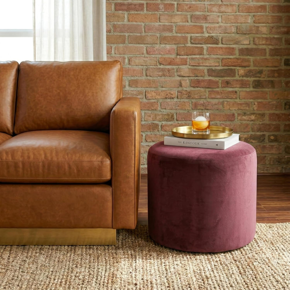 Studio Living® 19” Wentworth Ottoman Round Soft Velvet Bench, Stationary Otto...