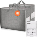 2 Pack 105L Comforter Storage Bags, Extra Large Bedding Storage Bags with Category Card and Clear Window, Reinforced Handles & Zippers, Foldable Closet Organizers for Blanket Pillow