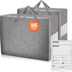 2 Pack 105L Comforter Storage Bags, Extra Large Bedding Storage Bags with Category Card and Clear Window, Reinforced Handles & Zippers, Foldable Closet Organizers for Blanket Pillow