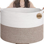 INDRESSME 115L Extra Large Woven Rope Blanket Basket Living Room, Brown | 23.6" x 15.7" Storage baskets for toys laundry & pillows. Fits living room, bedroom or nursery décor. Soft-touch with handles