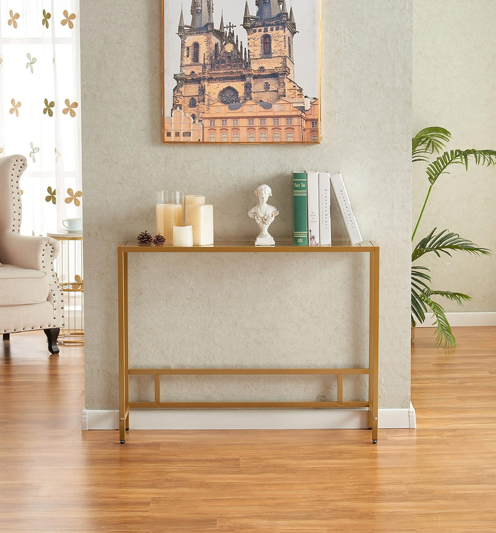 MAJARO Small Modern Console Table for Entryway, Tempered Glass with Metal Fra...