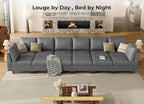 SITJOY 172" Faux Leather Modular Sectional Sofa with Storage, Mid Century Modern Sectional Couches for Living Room, Soft Padded Armrests, Oversized 12 Seat Sofa Bed with Chaise, Gray