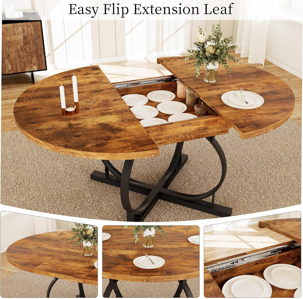 HIPIHOM 43.3"-59" Extendable Round Dining Table for 4-6 People, Mod...
