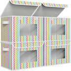 Univivi Fabric Foldable Storage Boxes [4-Pack] Large Collapsible Stackable Storage Bins with Lids, Closet Organizers and Storage Cube Basket for Home, Office, Bedroom (Colorful, 17”x 12” x 12”)