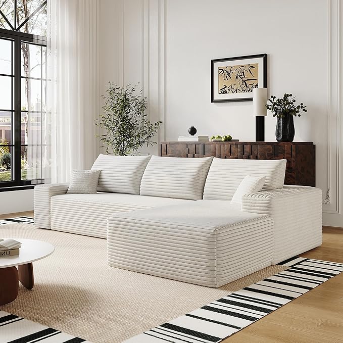 Eafurn Oversized L Shape Modular Sectional Sofa with Right Facing Chaise Lounge,Wide Deep Seat Compressed Corner Couch,Minimalist Corduroy Upholstered Boneless Lounge Sofa Couch | Breathable material, Full Foam, Anti-slip
