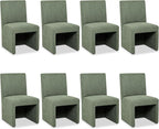 Green Upholstered Dining Chairs Set of 8, Kitchen & Dining Room Chairs, Mid Century Modern Chairs, Linen Dining Chairs with Wooden Frame, Fabric