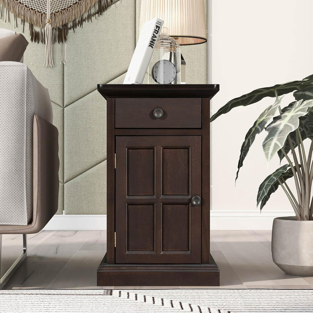 Traditional Wood End Table with Charging Station, Modern Vintage Sofa Chair S...