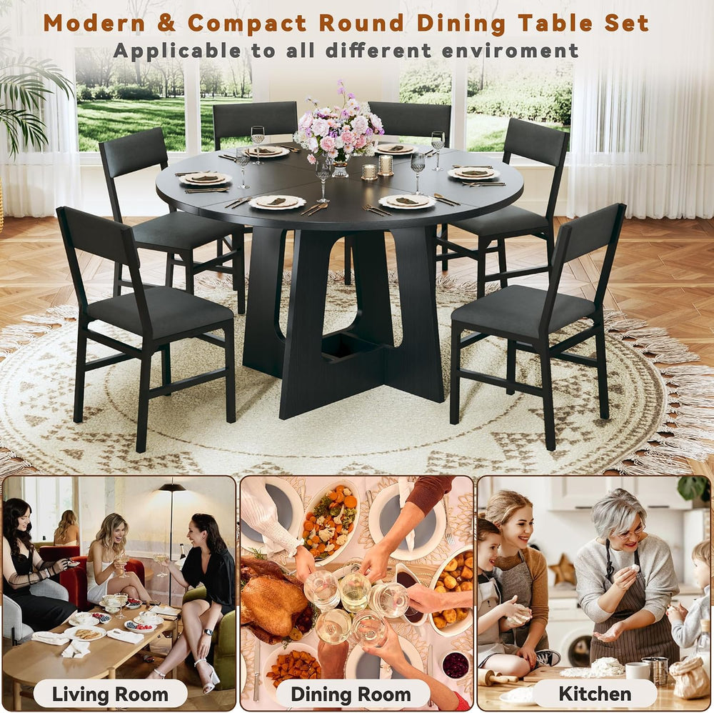 HUAHUU Round Dining Table Set for 6, 7-Piece Kitchen Table and Chairs for 6, ...