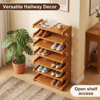 Vertical Wooden Shoe Rack Tower - 7 Tier Tall Organizer for Entryway | Freestanding Floor, Top Shelf Storage, Closet & Bedroom & Small Space Use
