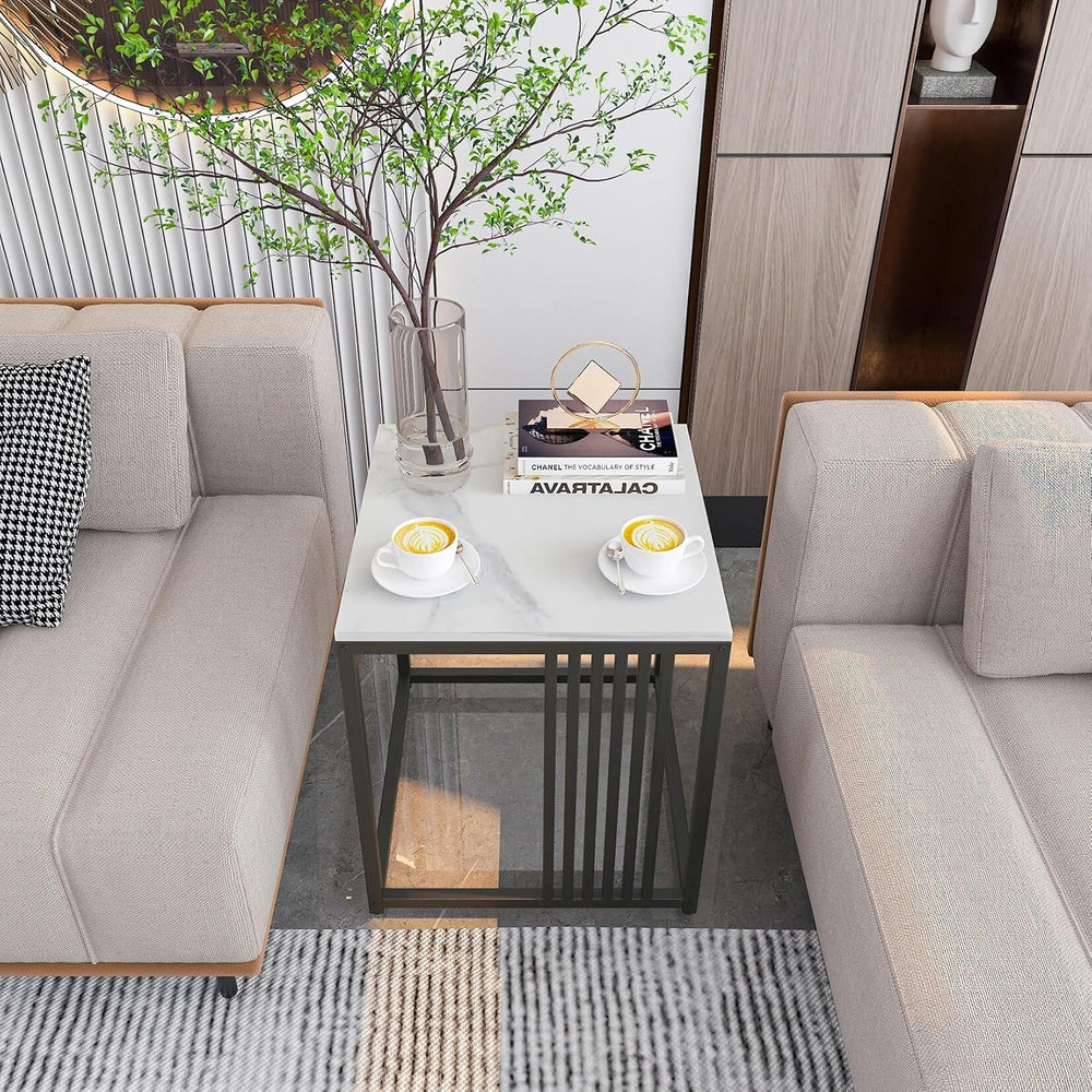15.7W*15.7D*17.7H inch Solid Marble Coffee Table Sofa Side End Bedside Nights...