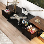 Extendable TV Stand with LED Light, Modern Entertainment Center for up to 120 Inch TV, Wood TV Media Console with 2 Drawers & 2 Cabinets for Living Room Bedroom, 75"-110", High Gloss Black & Walnut