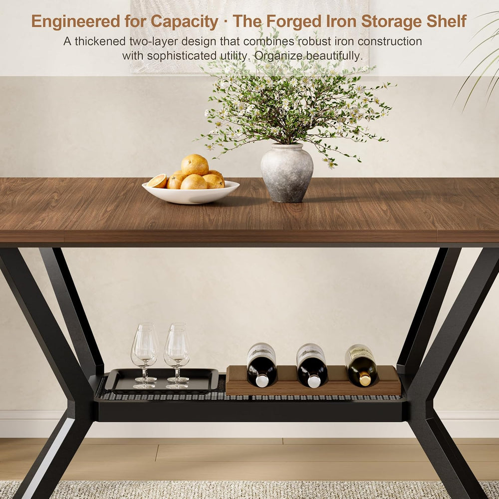 55 inch Dining Table for 4-6, Rectangle Kitchen Table with Storage Shelf, Spa...
