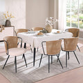 BedsPick Rattan Dining Chair Set of 6 - Farmhouse Upholstered Cane Back Kitchen Chair with Boucle Cushion, Wingback Dining Room Seat with Metal Legs for Home, Kitchen (Brown)