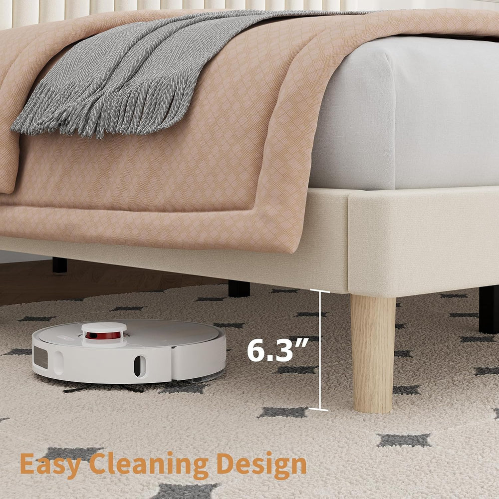 GAOMON King Size Bed Frame, Velvet Upholstered Platform Bed, Beige