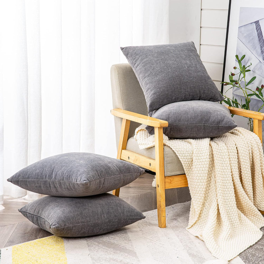 GAWAMAY Gray Chenille Throw Pillow Covers 18x18 Set of 4 for Couch